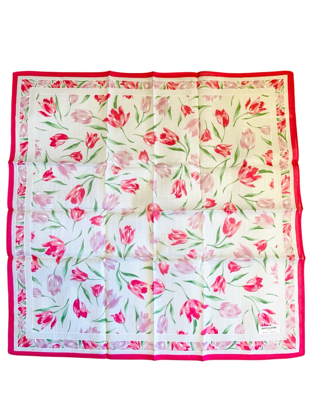 Pierre Cardin Paris Tulip Floral Handkerchief Scarf Nwt 18” Pink Cotton Japan